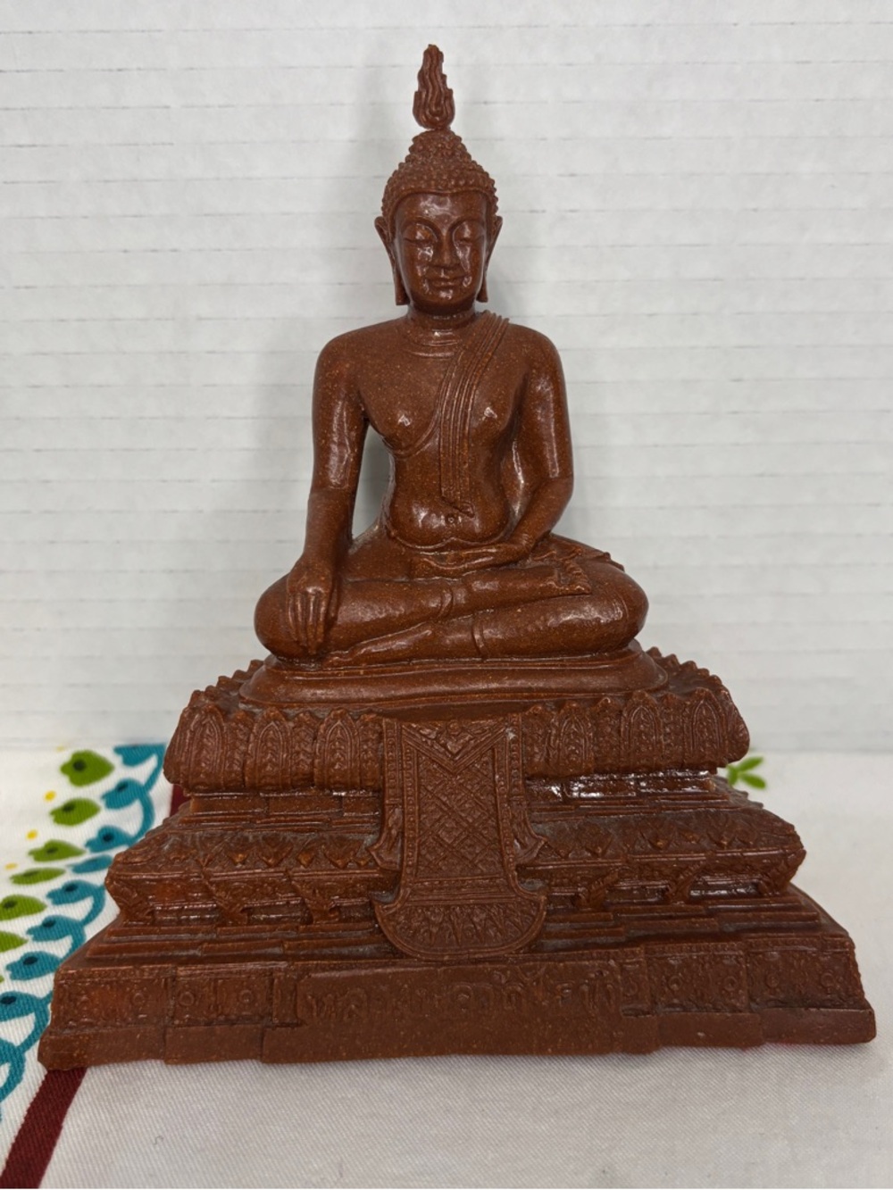 Vintage Brown Seated Buddha Sculpture Thai Traditional Statue